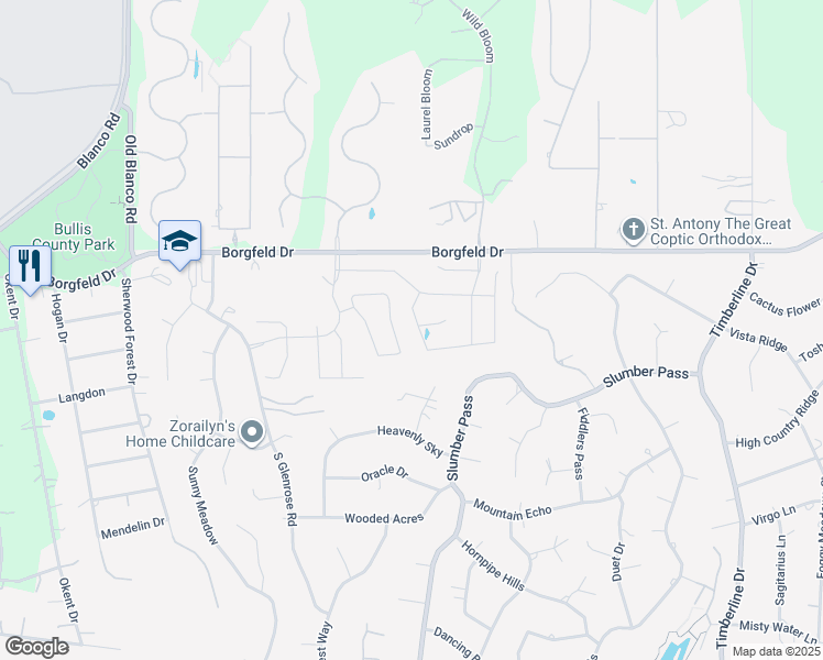 map of restaurants, bars, coffee shops, grocery stores, and more near 27413 Hapgood Place in San Antonio