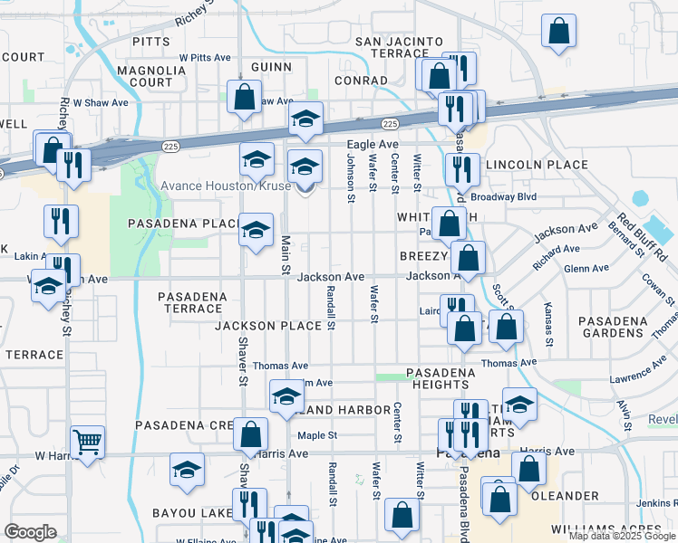 map of restaurants, bars, coffee shops, grocery stores, and more near 416 Johnson Street in Pasadena