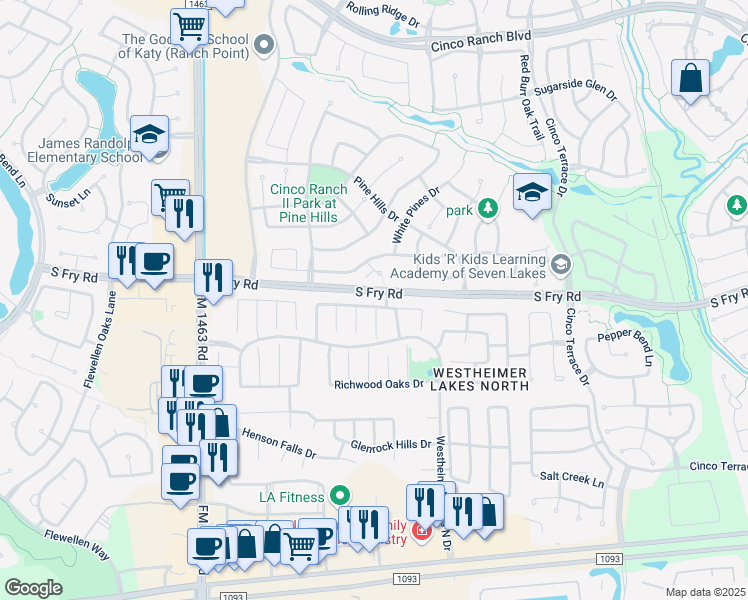 map of restaurants, bars, coffee shops, grocery stores, and more near 26534 Blanchard Grove Drive in Katy