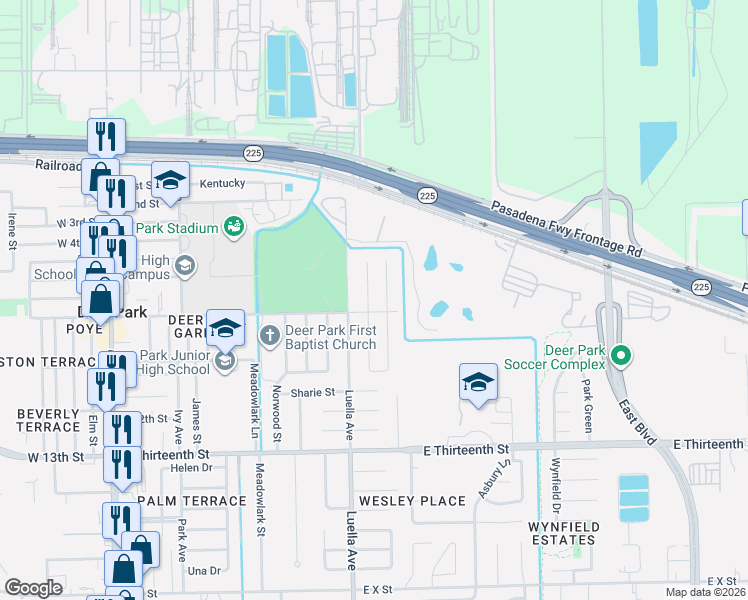 map of restaurants, bars, coffee shops, grocery stores, and more near 709 Alyse Street in Deer Park