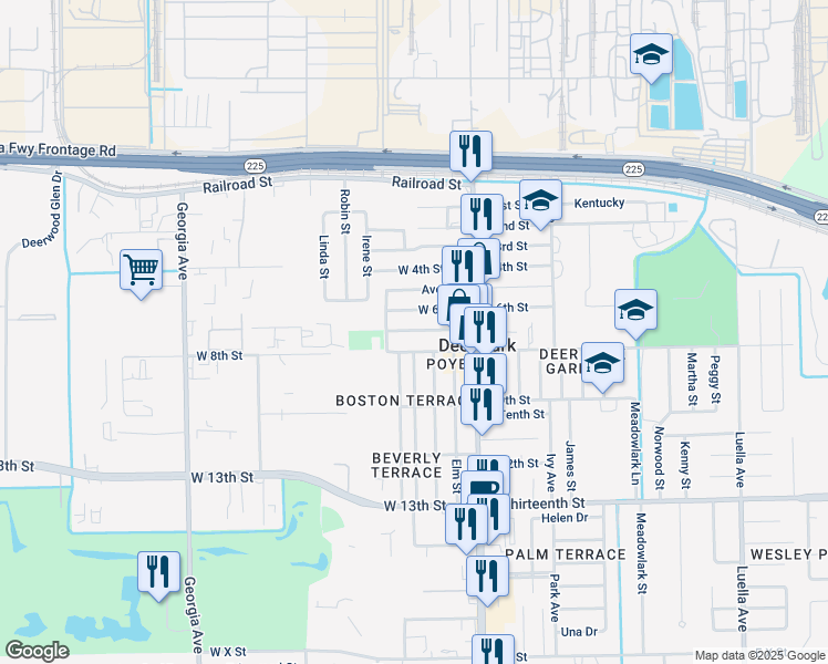 map of restaurants, bars, coffee shops, grocery stores, and more near 225 West 7th Street in Deer Park