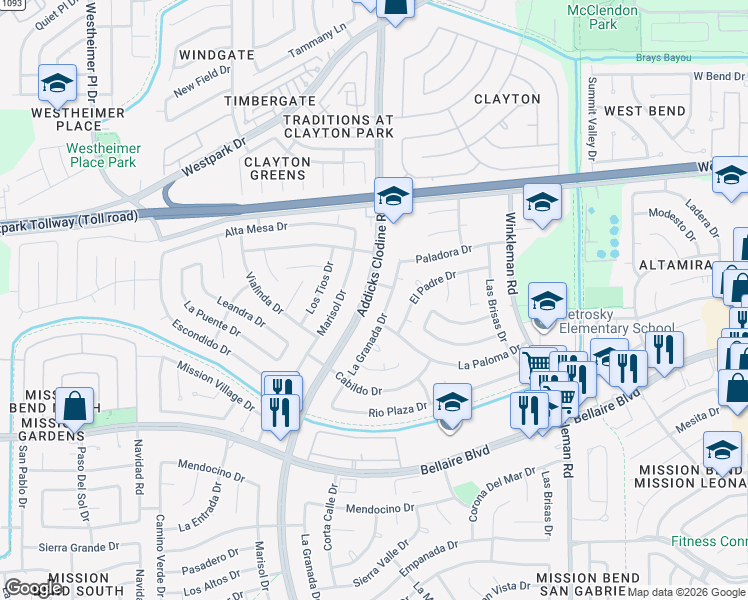map of restaurants, bars, coffee shops, grocery stores, and more near 6702 Addicks Clodine Road in Houston