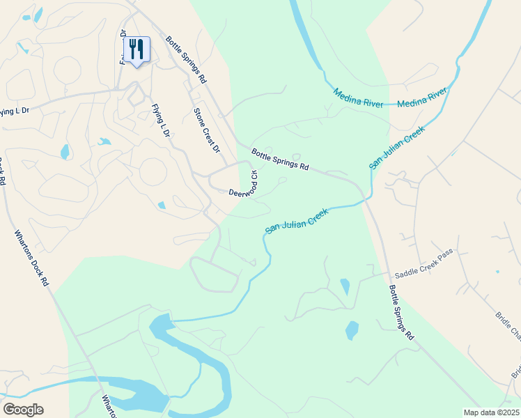 map of restaurants, bars, coffee shops, grocery stores, and more near 308 Creekwood Drive in Bandera