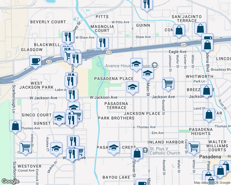 map of restaurants, bars, coffee shops, grocery stores, and more near 219 Garfield Avenue in Pasadena