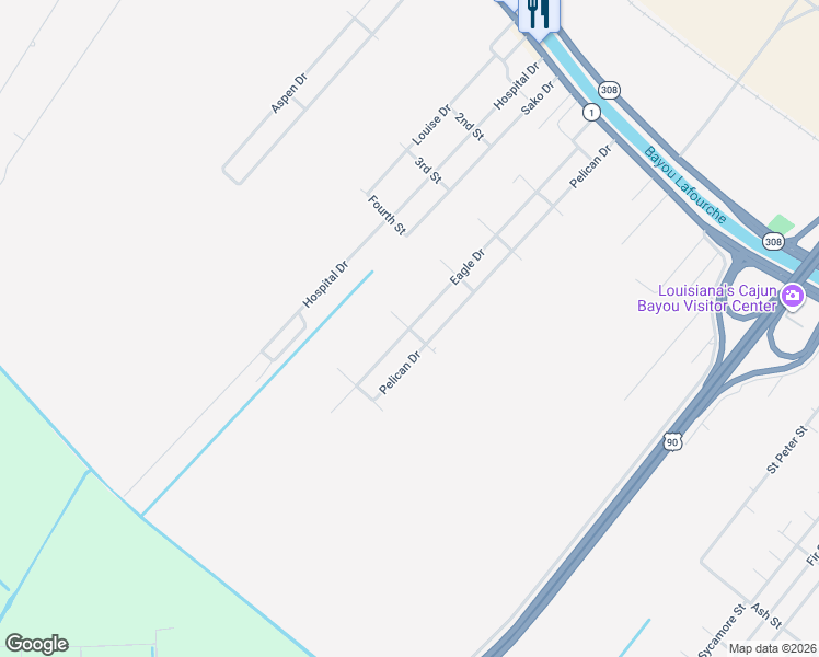 map of restaurants, bars, coffee shops, grocery stores, and more near Sparrow Lane in Raceland