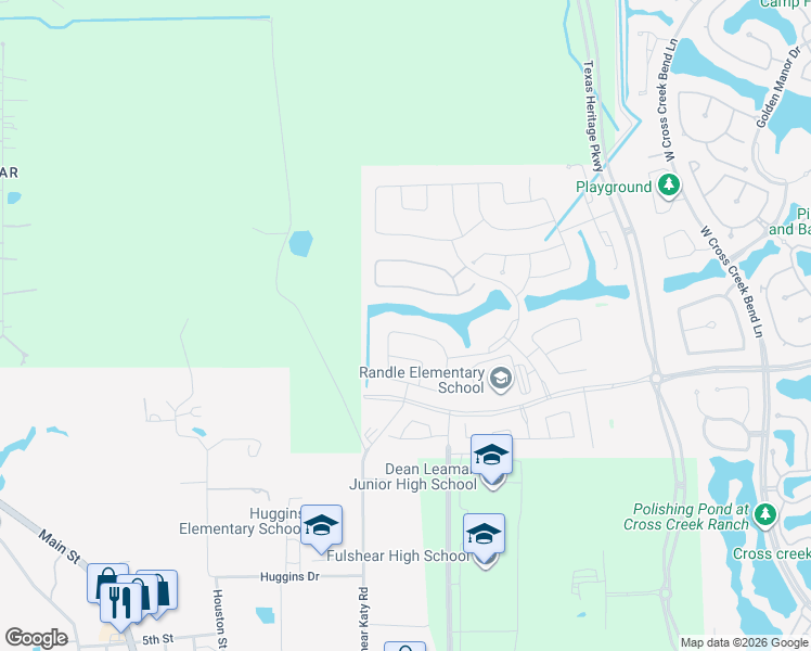 map of restaurants, bars, coffee shops, grocery stores, and more near 6920 Katy-Fulshear Road in Fulshear