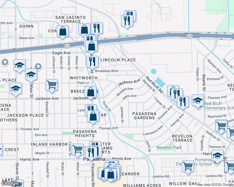map of restaurants, bars, coffee shops, grocery stores, and more near 1211 Richard Avenue in Pasadena
