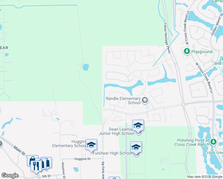 map of restaurants, bars, coffee shops, grocery stores, and more near 6920 Katy-Fulshear Road in Fulshear