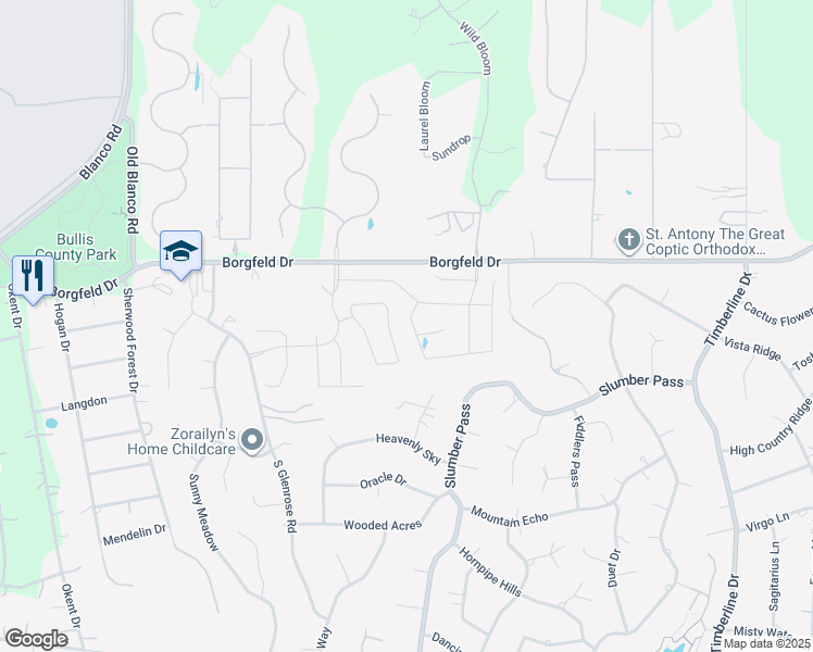 map of restaurants, bars, coffee shops, grocery stores, and more near 27413 Hapgood Place in San Antonio