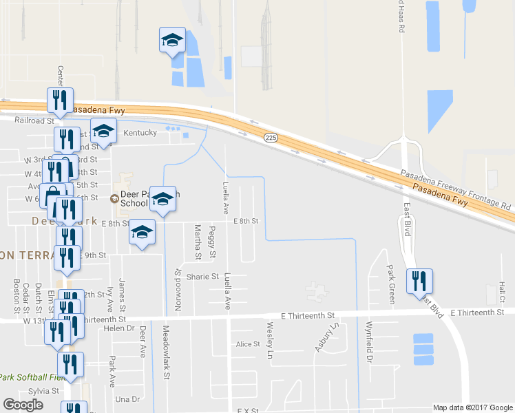 map of restaurants, bars, coffee shops, grocery stores, and more near 709 Alyse Street in Deer Park