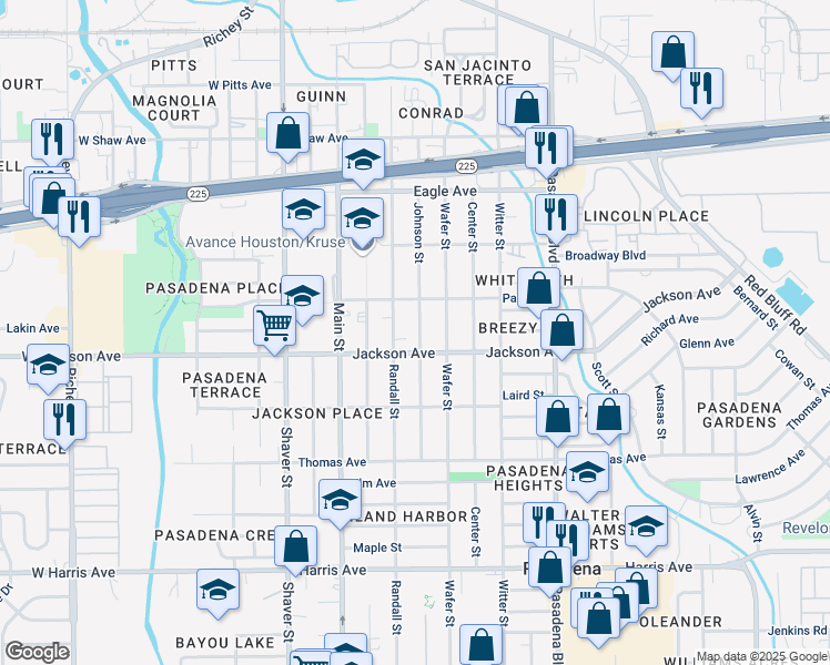 map of restaurants, bars, coffee shops, grocery stores, and more near 416 Johnson Street in Pasadena
