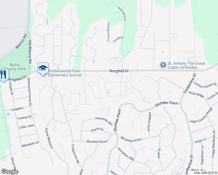 map of restaurants, bars, coffee shops, grocery stores, and more near 27413 Hapgood Place in San Antonio