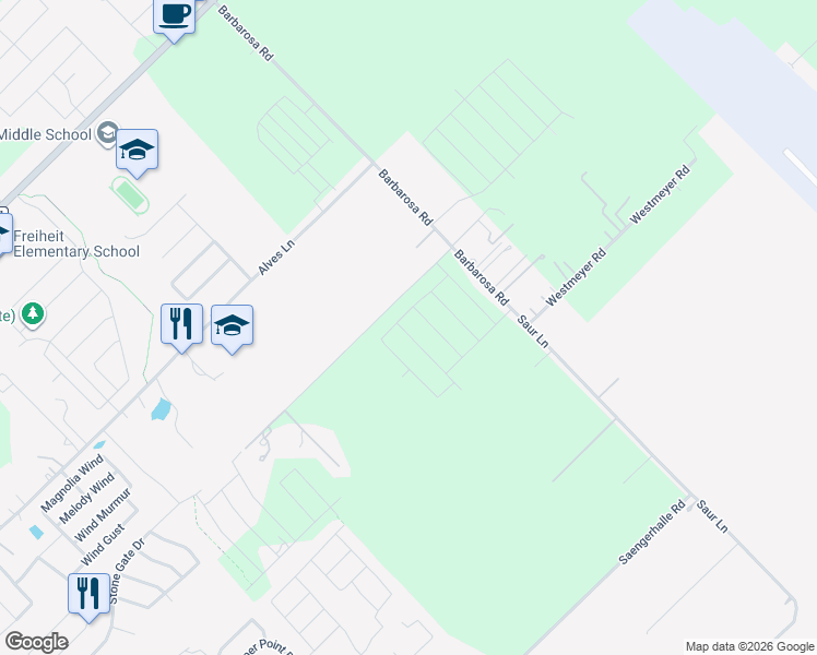 map of restaurants, bars, coffee shops, grocery stores, and more near 612-990 3 Mile Creek in New Braunfels
