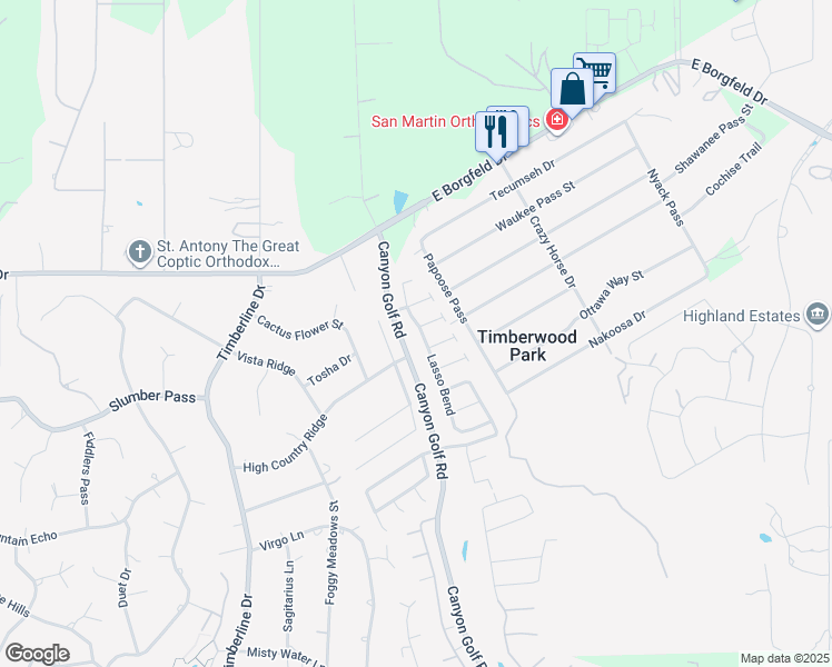 map of restaurants, bars, coffee shops, grocery stores, and more near 27547 Lasso Bend in San Antonio