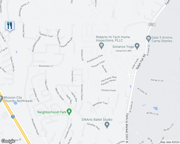 map of restaurants, bars, coffee shops, grocery stores, and more near 27348 Paraiso Manor in Boerne