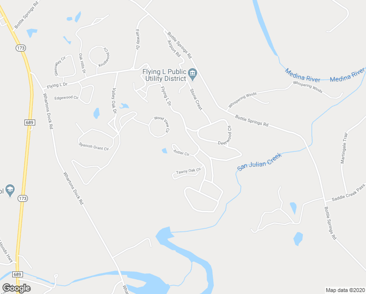 map of restaurants, bars, coffee shops, grocery stores, and more near 186 Antler Circle in Bandera