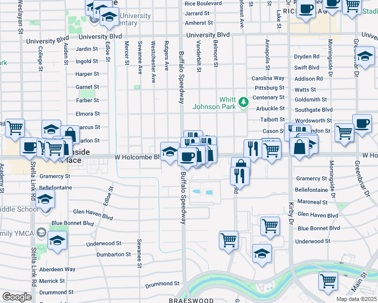 map of restaurants, bars, coffee shops, grocery stores, and more near in Houston