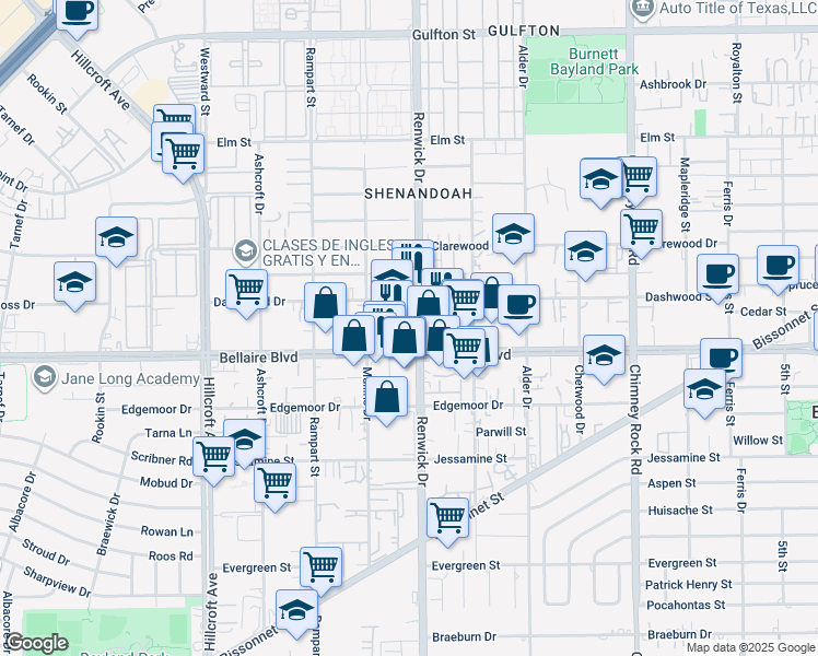 map of restaurants, bars, coffee shops, grocery stores, and more near 5920 Bellaire Boulevard in Houston