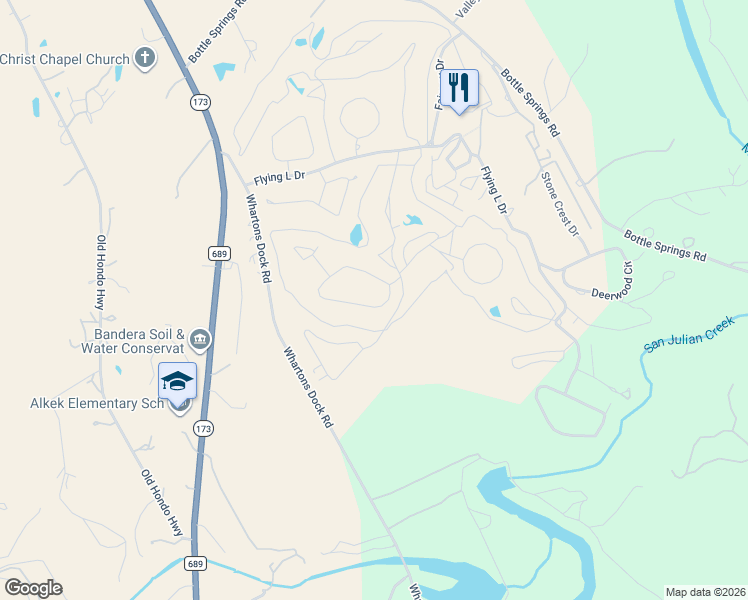 map of restaurants, bars, coffee shops, grocery stores, and more near 536 Spanish Grant Circle in Bandera