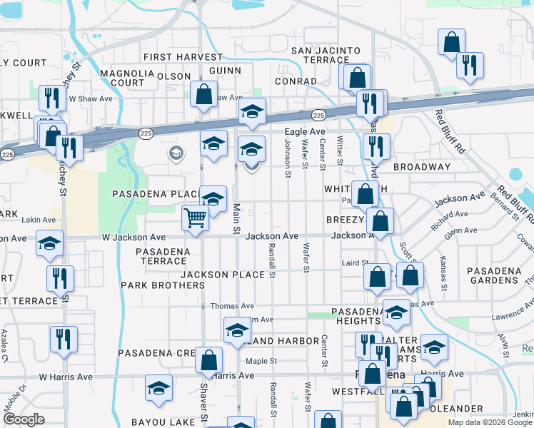 map of restaurants, bars, coffee shops, grocery stores, and more near 415 Spooner Street in Pasadena
