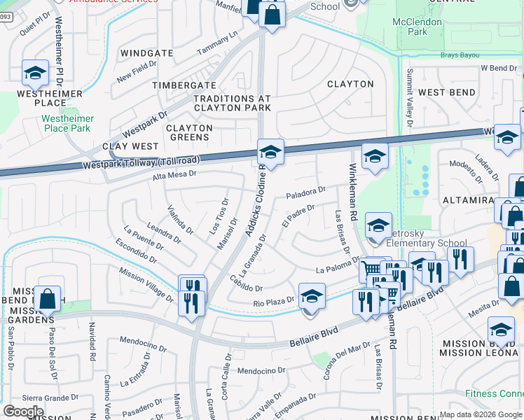 map of restaurants, bars, coffee shops, grocery stores, and more near 6702 Addicks Clodine Road in Houston