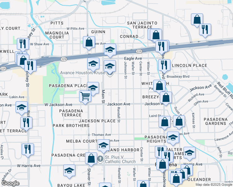 map of restaurants, bars, coffee shops, grocery stores, and more near 415 Spooner Street in Pasadena