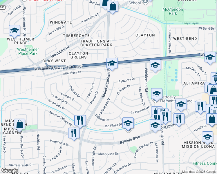 map of restaurants, bars, coffee shops, grocery stores, and more near 6702 Addicks Clodine Road in Houston