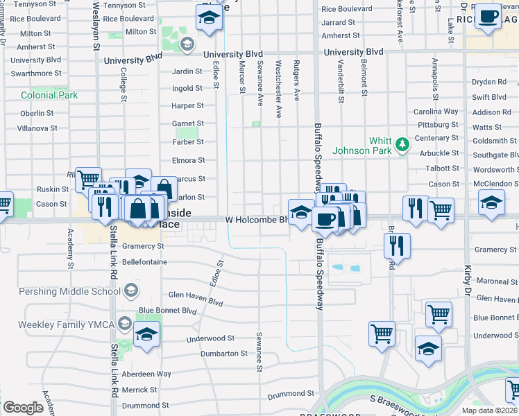 map of restaurants, bars, coffee shops, grocery stores, and more near in Houston