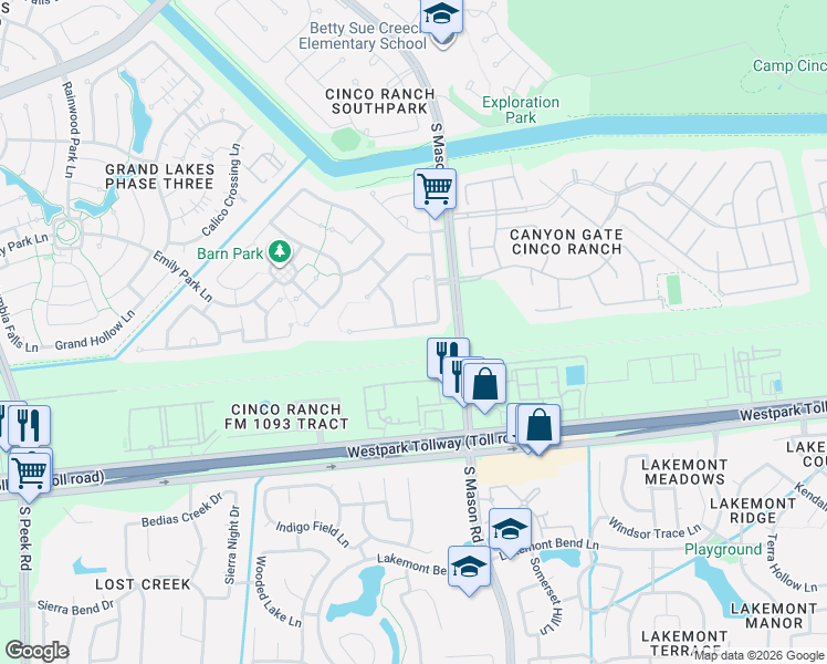 map of restaurants, bars, coffee shops, grocery stores, and more near 20803 Nettlebrook Lane in Katy