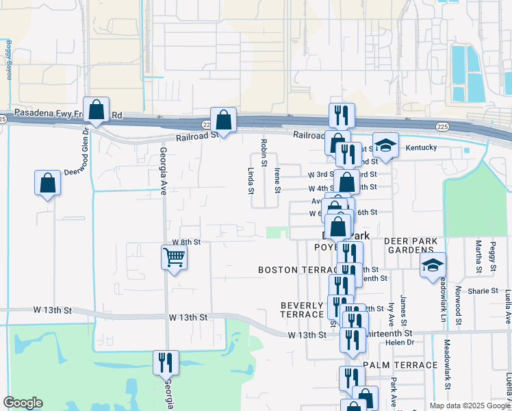 map of restaurants, bars, coffee shops, grocery stores, and more near 318 Linda Street in Deer Park