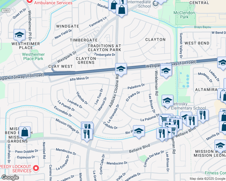 map of restaurants, bars, coffee shops, grocery stores, and more near 6602 Addicks Clodine Road in Houston