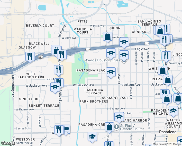 map of restaurants, bars, coffee shops, grocery stores, and more near 215 Olive Avenue in Pasadena