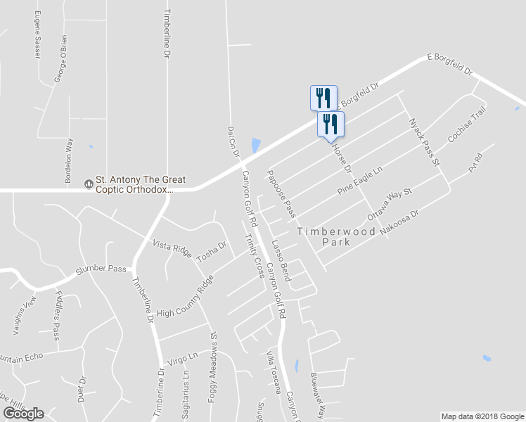 map of restaurants, bars, coffee shops, grocery stores, and more near Rio Cactus Way in San Antonio