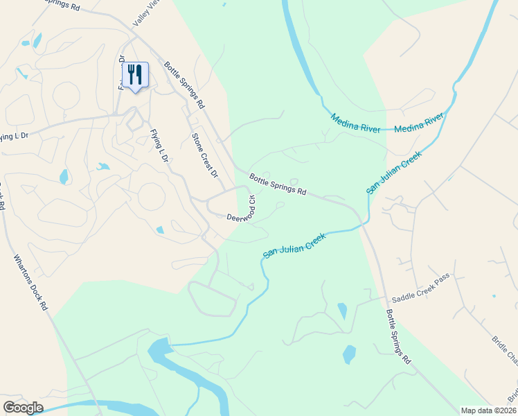 map of restaurants, bars, coffee shops, grocery stores, and more near 402 Deerwood Circle in Bandera