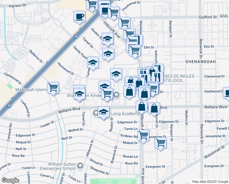 map of restaurants, bars, coffee shops, grocery stores, and more near in Houston
