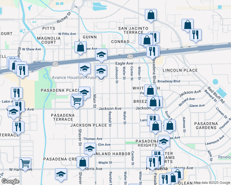map of restaurants, bars, coffee shops, grocery stores, and more near 322 Johnson Street in Pasadena