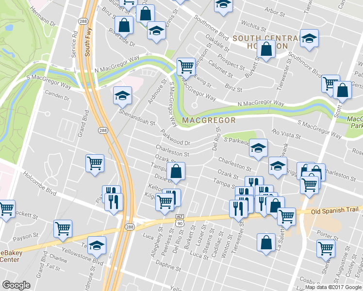 map of restaurants, bars, coffee shops, grocery stores, and more near 3318 Parkwood Drive in Houston