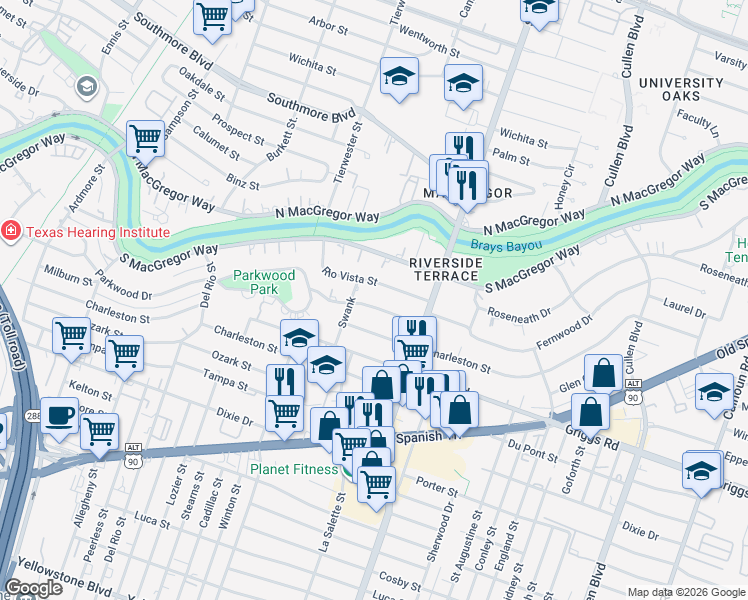 map of restaurants, bars, coffee shops, grocery stores, and more near 3714 Rio Vista Street in Houston