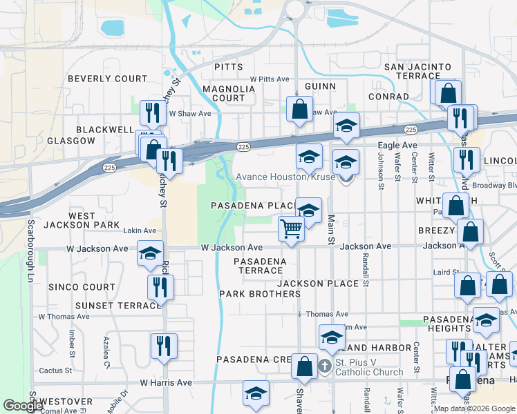 map of restaurants, bars, coffee shops, grocery stores, and more near 215 Olive Avenue in Pasadena