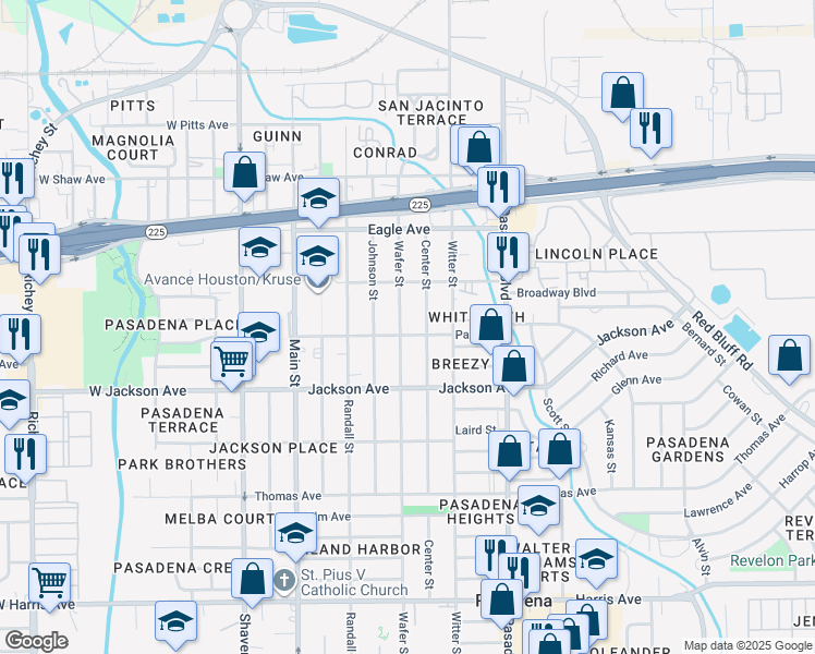 map of restaurants, bars, coffee shops, grocery stores, and more near 321 Wafer Street in Pasadena