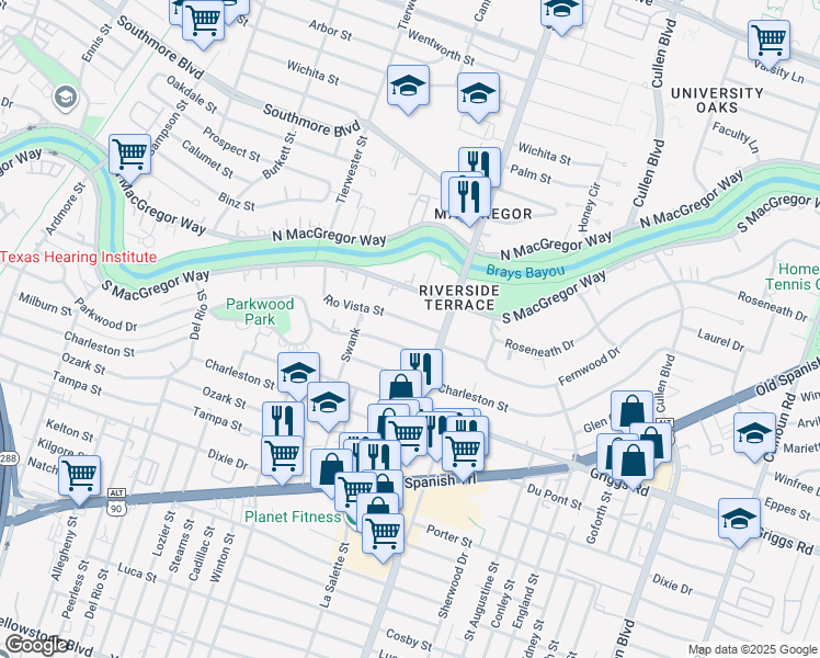 map of restaurants, bars, coffee shops, grocery stores, and more near 3714 Rio Vista Street in Houston