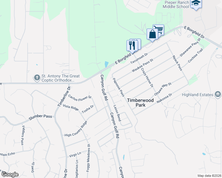 map of restaurants, bars, coffee shops, grocery stores, and more near 715 Rio Cactus Way in San Antonio