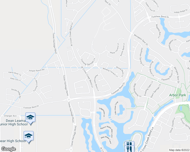 map of restaurants, bars, coffee shops, grocery stores, and more near 5726 Pedernales Bend Lane in Fulshear