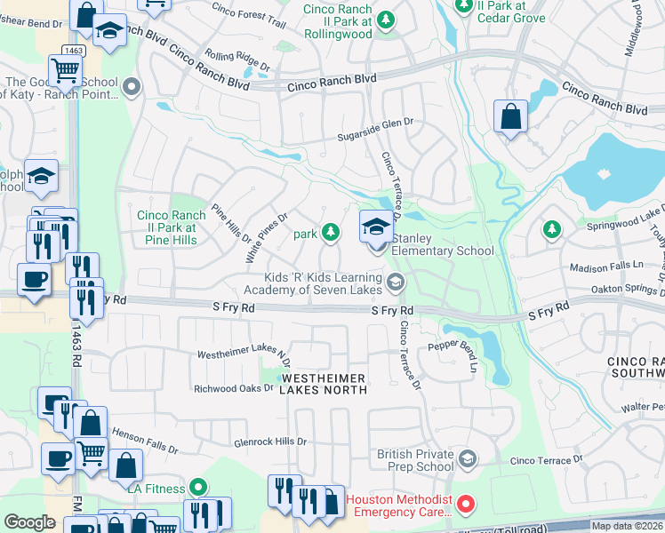 map of restaurants, bars, coffee shops, grocery stores, and more near 10003 Western Pine Trail in Katy