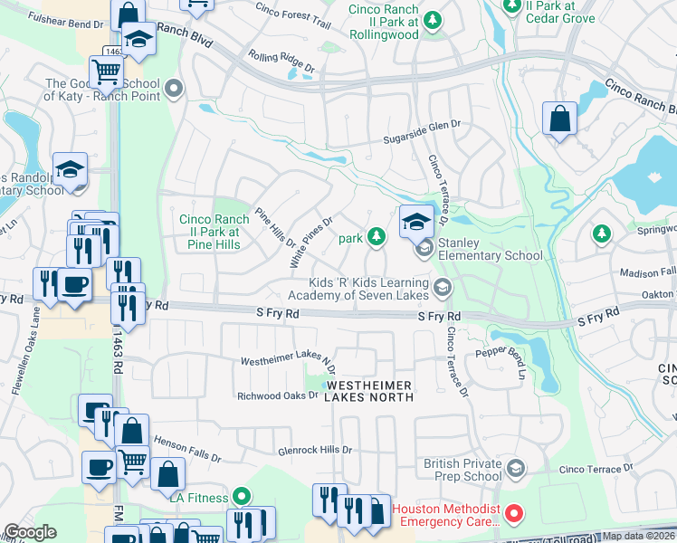 map of restaurants, bars, coffee shops, grocery stores, and more near 10002 Shortleaf Ridge Dr in Katy