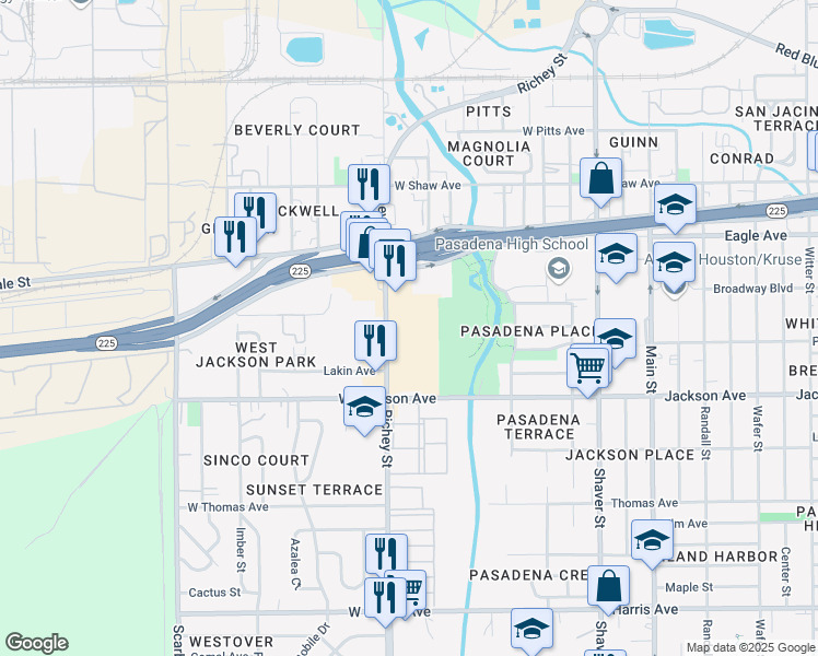 map of restaurants, bars, coffee shops, grocery stores, and more near 331 Richey Street in Pasadena