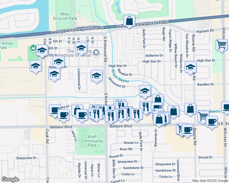 map of restaurants, bars, coffee shops, grocery stores, and more near 4414 Tufa Court in Houston