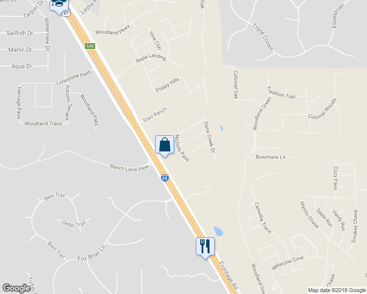 map of restaurants, bars, coffee shops, grocery stores, and more near 8614 Nichols Pass in Boerne