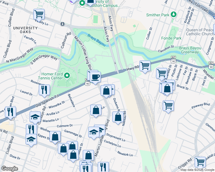 map of restaurants, bars, coffee shops, grocery stores, and more near 4918 Dickens Road in Houston