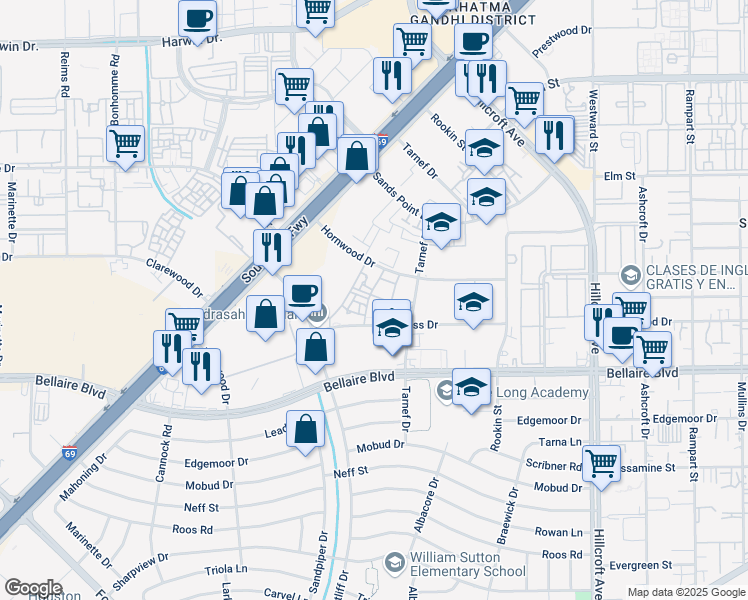 map of restaurants, bars, coffee shops, grocery stores, and more near 53 De Moss Drive in Houston
